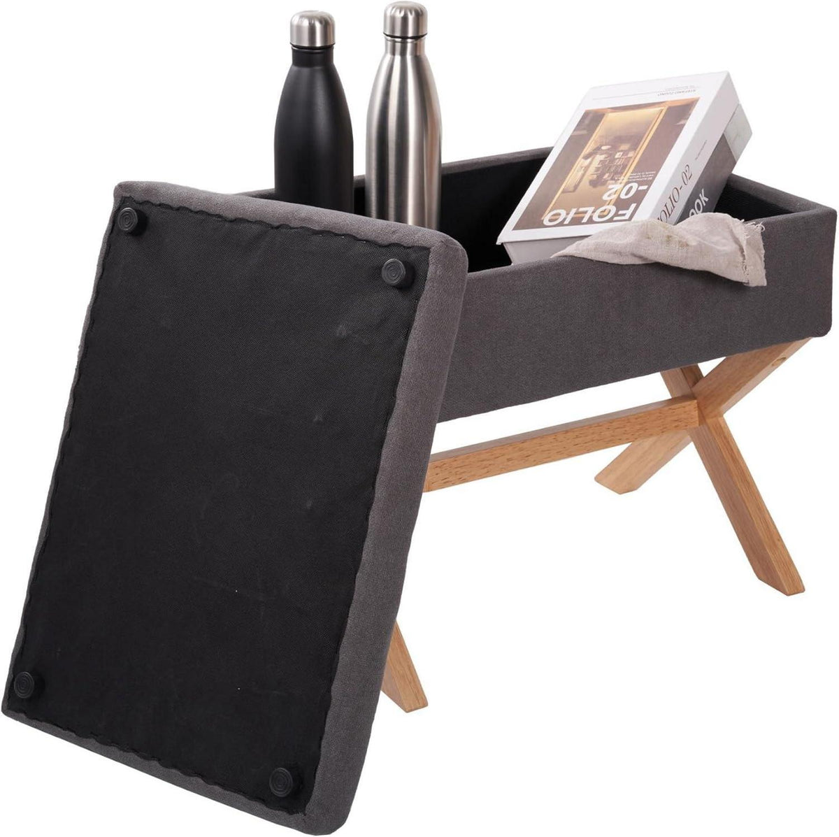 Hocker mit Stauraum Samt Grau Rechteckig X-Design