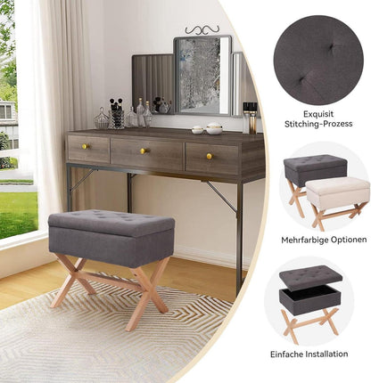 Samt Hocker mit Stauraum und X-Design, 50,8 cm breit, Grau - Moderner