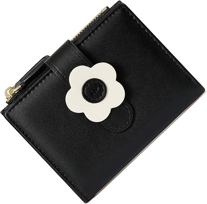 Kleines Portemonnaie Damen PU Leder Schwarz Bifold Geldbörse mit