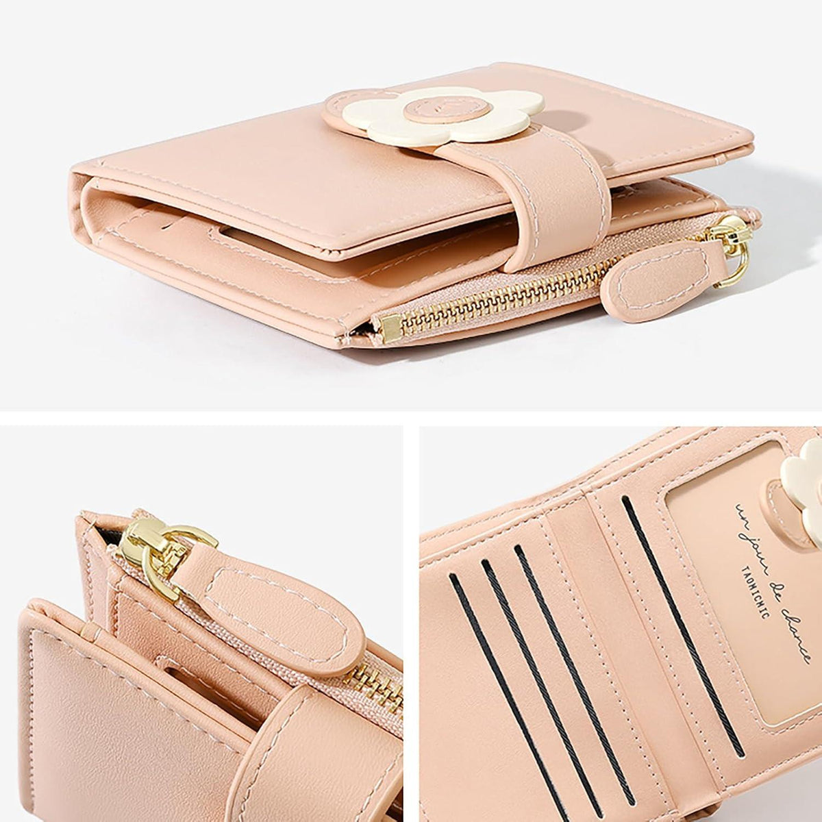 Kleines Portemonnaie Damen PU Leder Schwarz Bifold Geldbörse mit