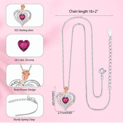 Silber Halskette Damen 925 Herz Rose Gravur – Muttertag Geschenk