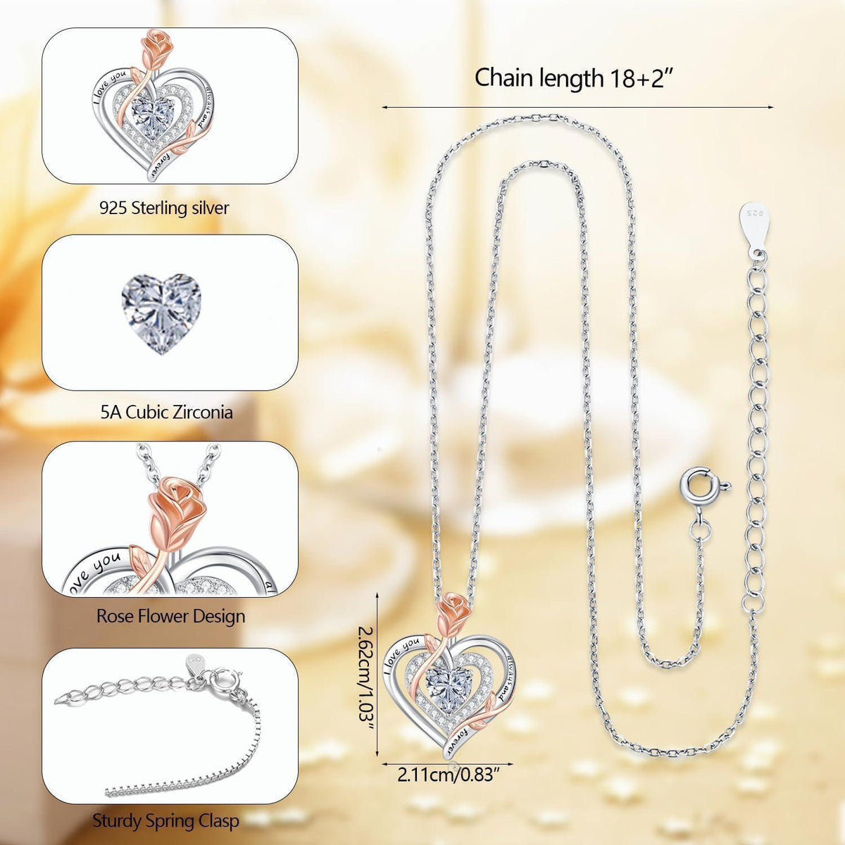 Silber Halskette Damen 925 Herz Rose Gravur – Muttertag Geschenk
