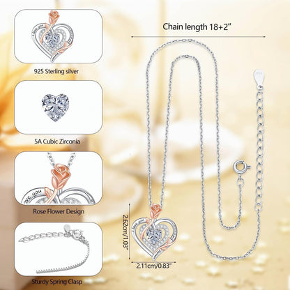 Silber Halskette Damen 925 Herz Rose Gravur – Muttertag Geschenk