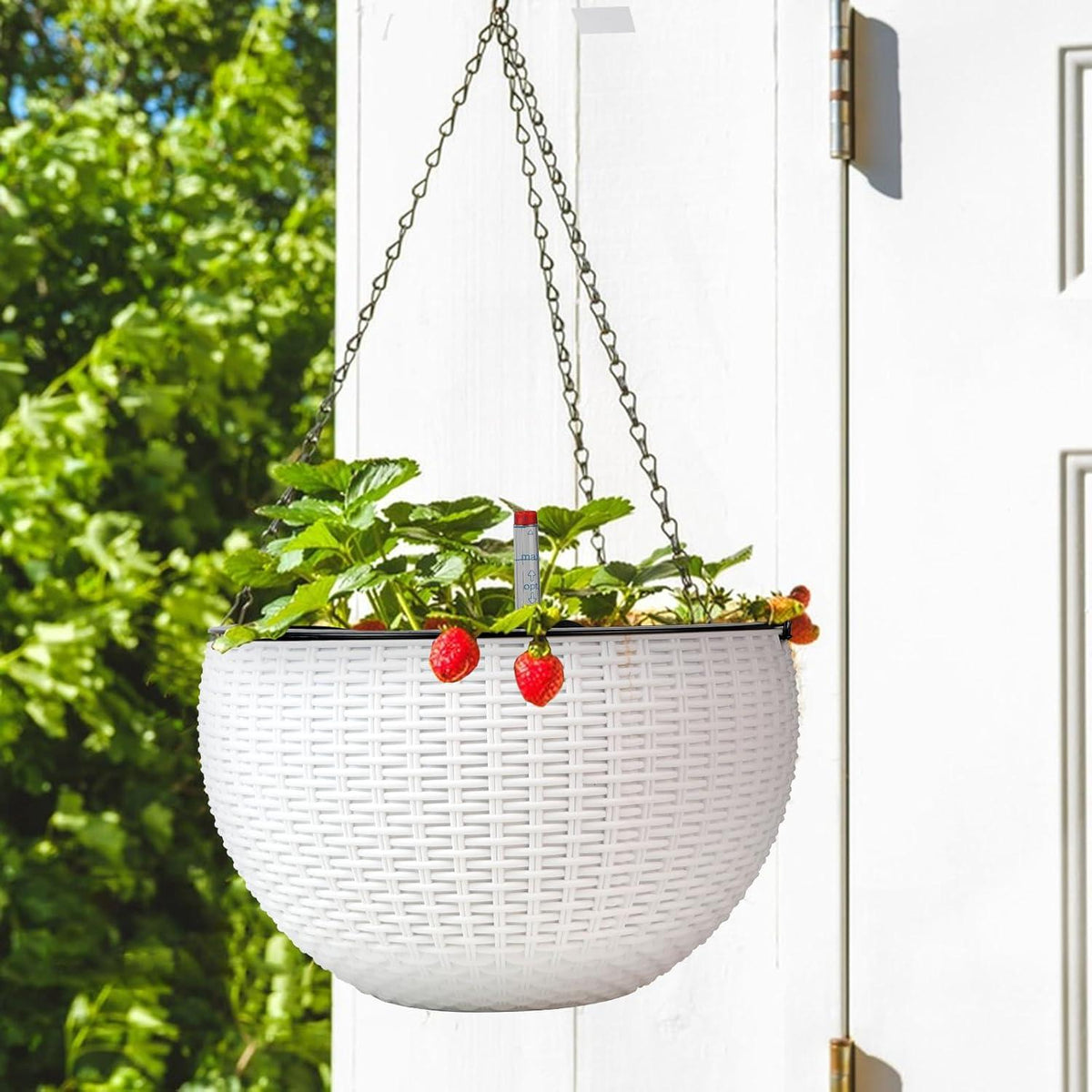 Selbstbewässerungstopf 28cm Hängend Rattan Optik Wasserstandsanzeige