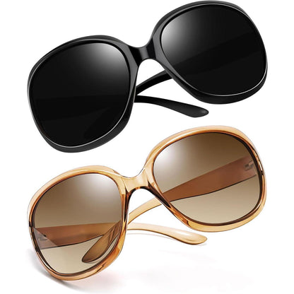 Übergroße Damen Sonnenbrille Polarisiert UV400 - Schwarz & Hellbraun