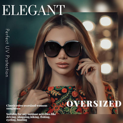 Übergroße Damen Sonnenbrille Polarisiert UV400 - Schwarz & Hellbraun