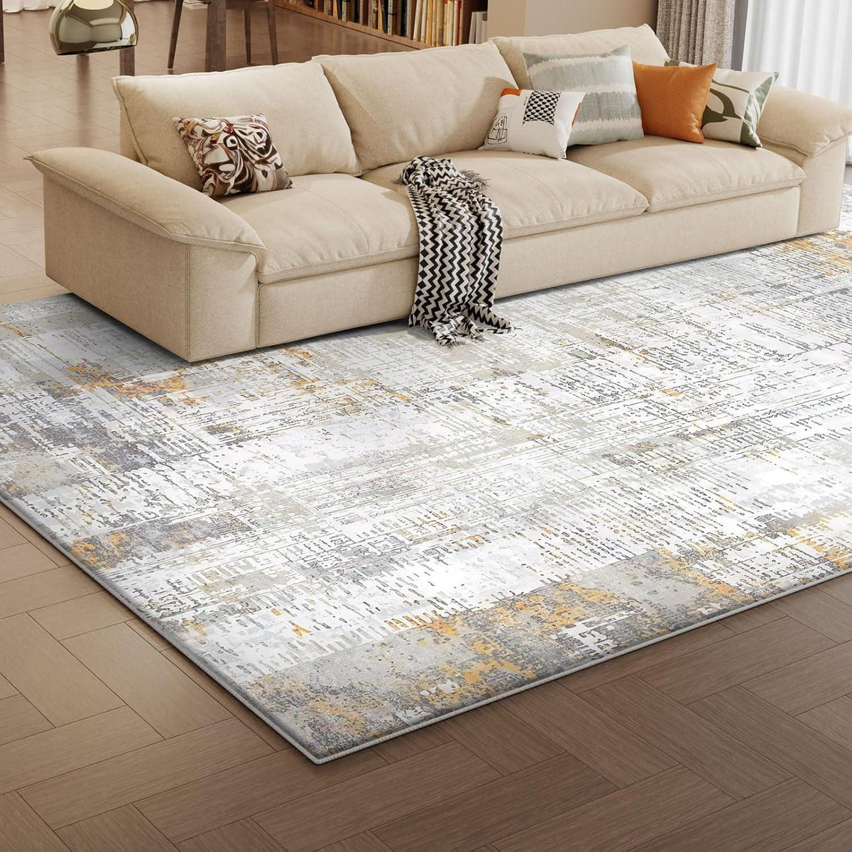 Flauschiger Teppich Gelb/Grau 120x170 Modernes Wohnzimmer Büro