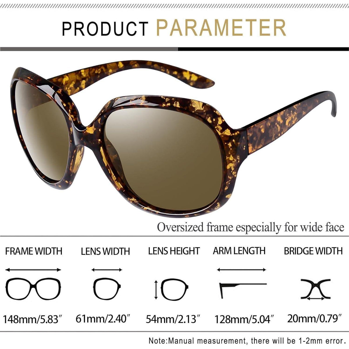 Übergroße Damen Sonnenbrille polarisiert UV400, Kristall Leopard