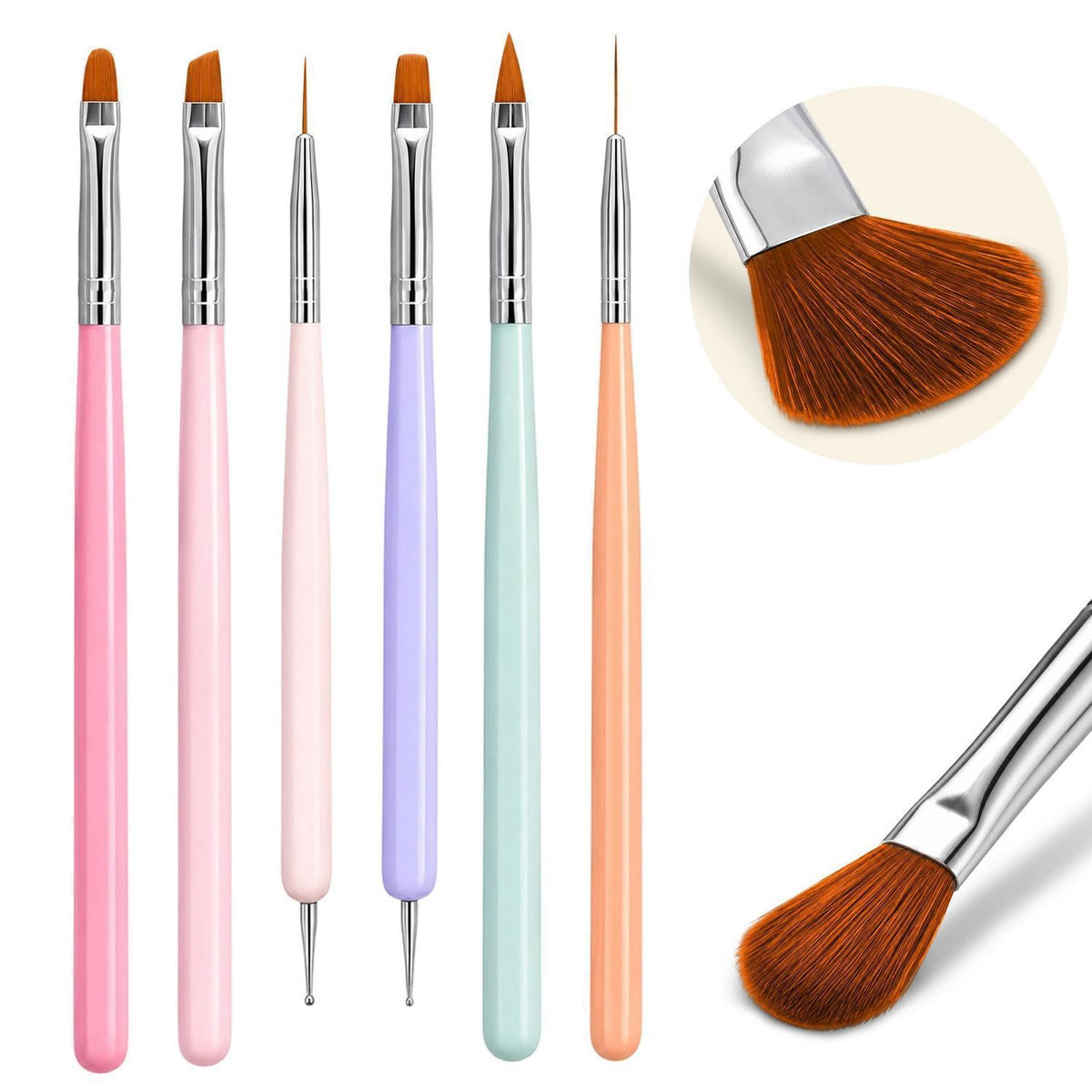 Profi Acryl Nagel Pinsel Set (6 Stück) – Premium Nailart Pinsel