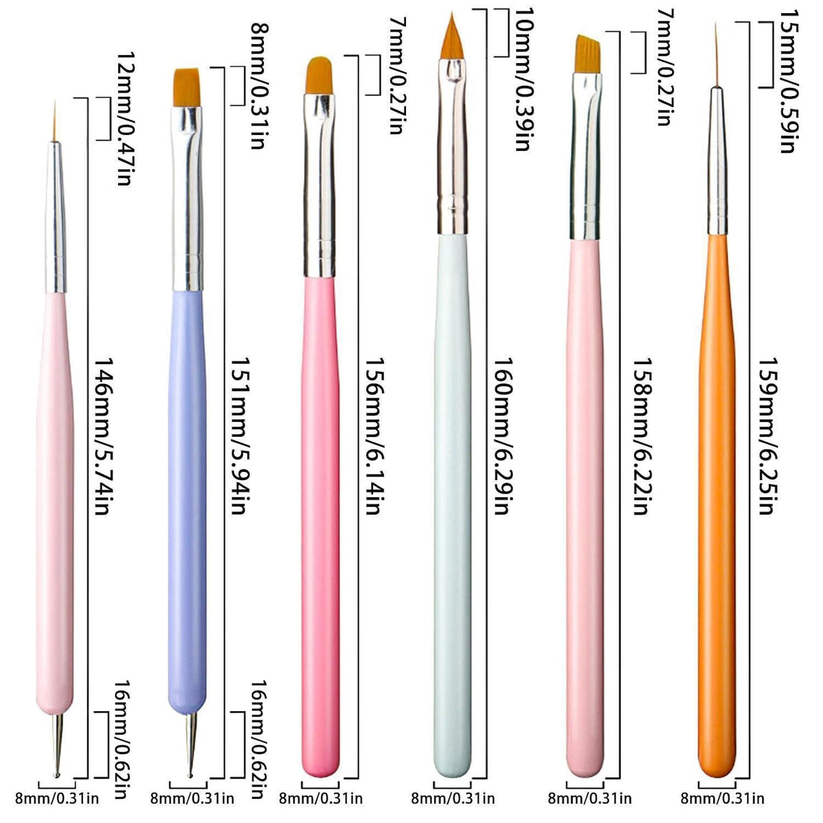 Profi Acryl Nagel Pinsel Set (6 Stück) – Premium Nailart Pinsel