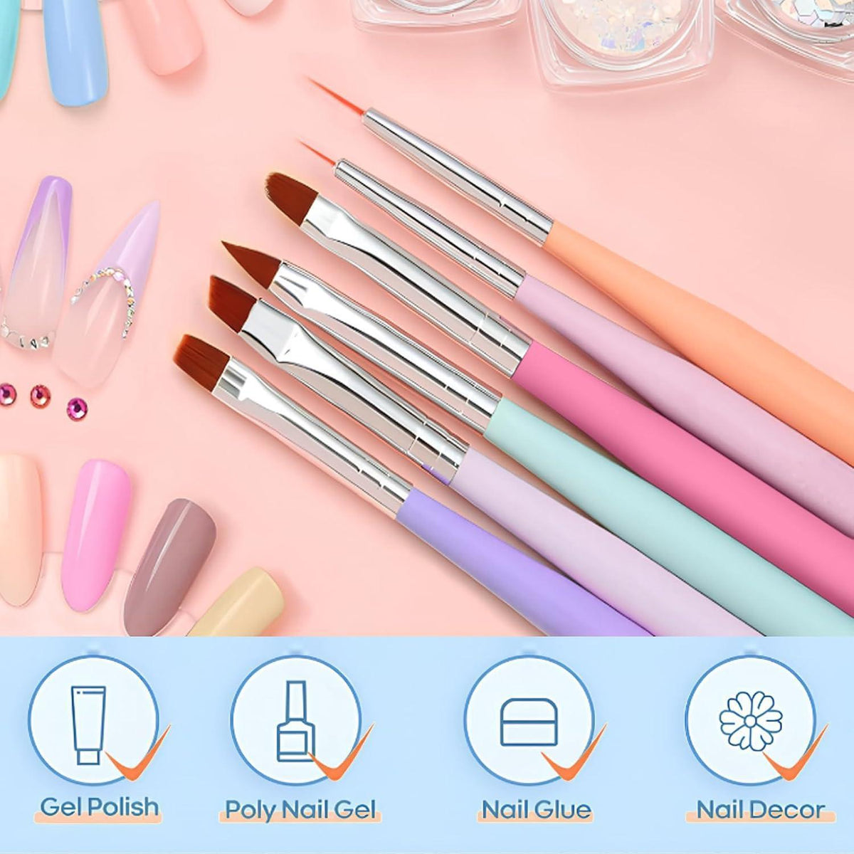 Profi Acryl Nagel Pinsel Set (6 Stück) – Premium Nailart Pinsel
