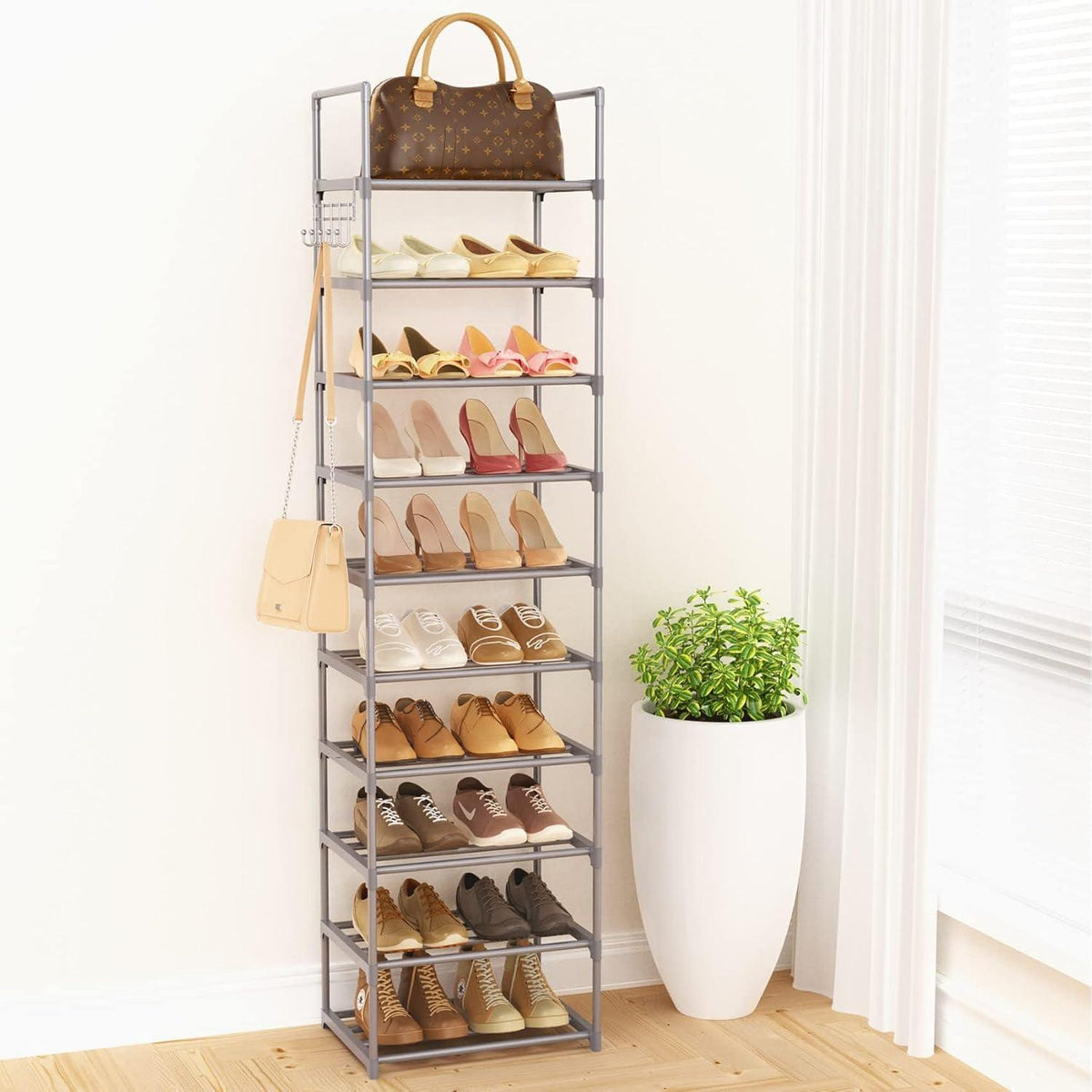 Vicye Schuhregal 10 Ebenen Metall Schmal Hoch Platzsparend