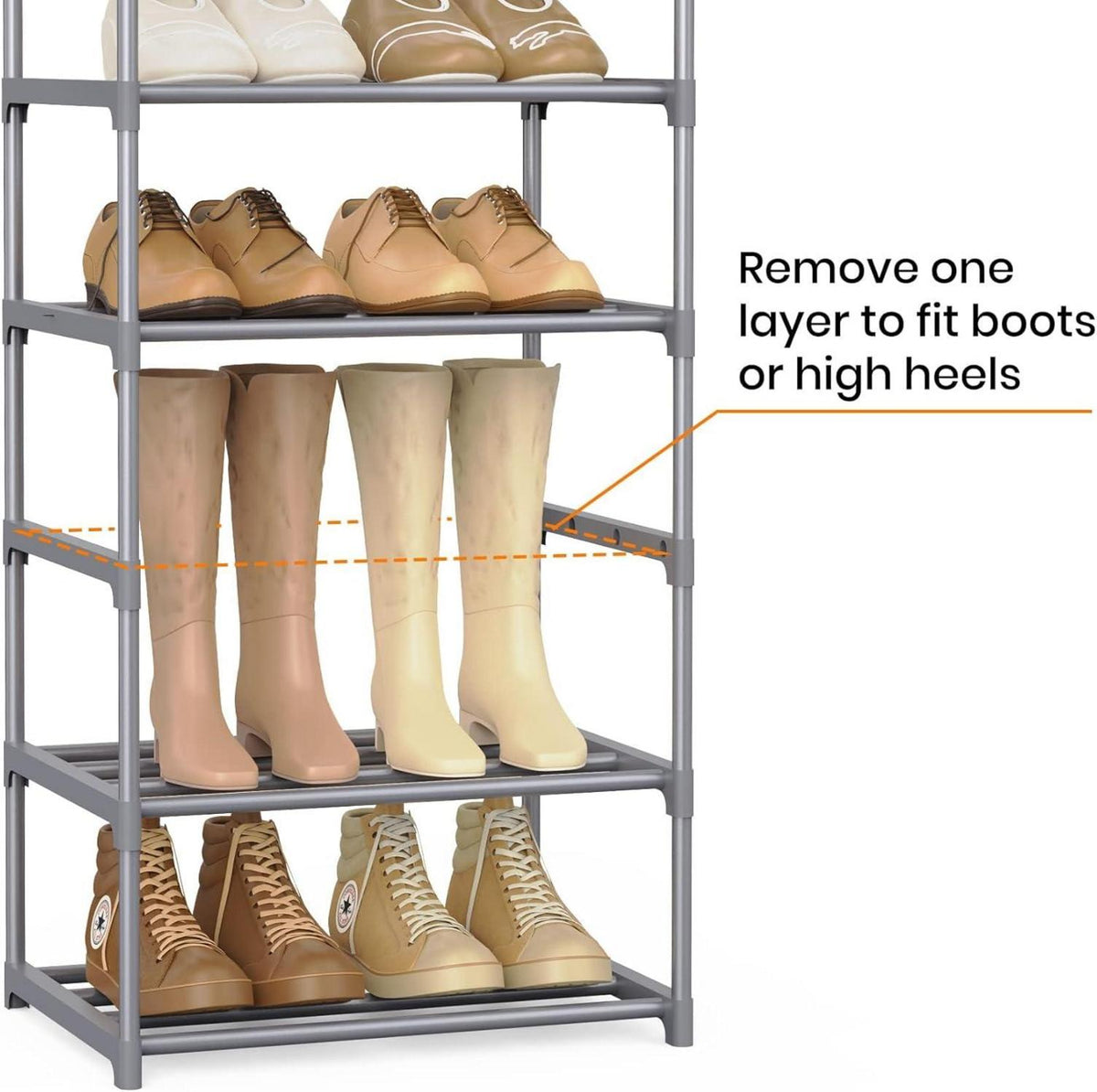 Schuhregal Metall 10 Ebenen Grau Schuhständer Hoch Platzsparend