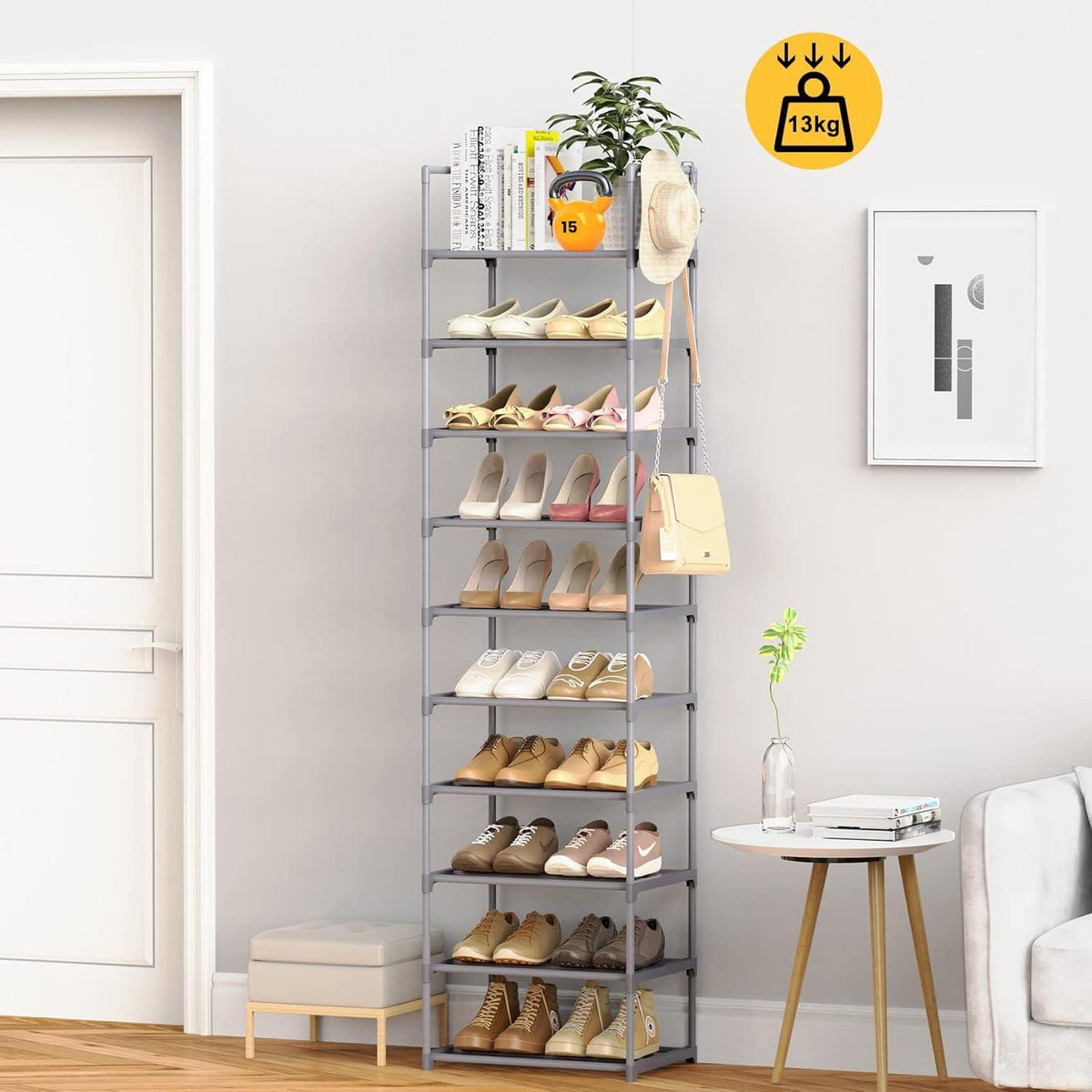 Schuhregal Metall 10 Ebenen Grau Schuhständer Hoch Platzsparend