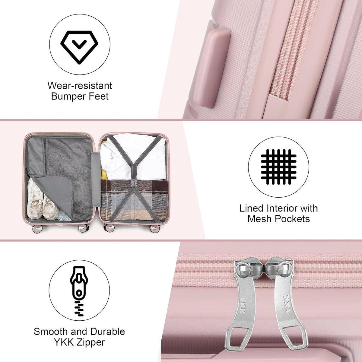 Hartschalen Kofferset 3tlg Handgepäck Trolley Rosa TSA 4 Rollen