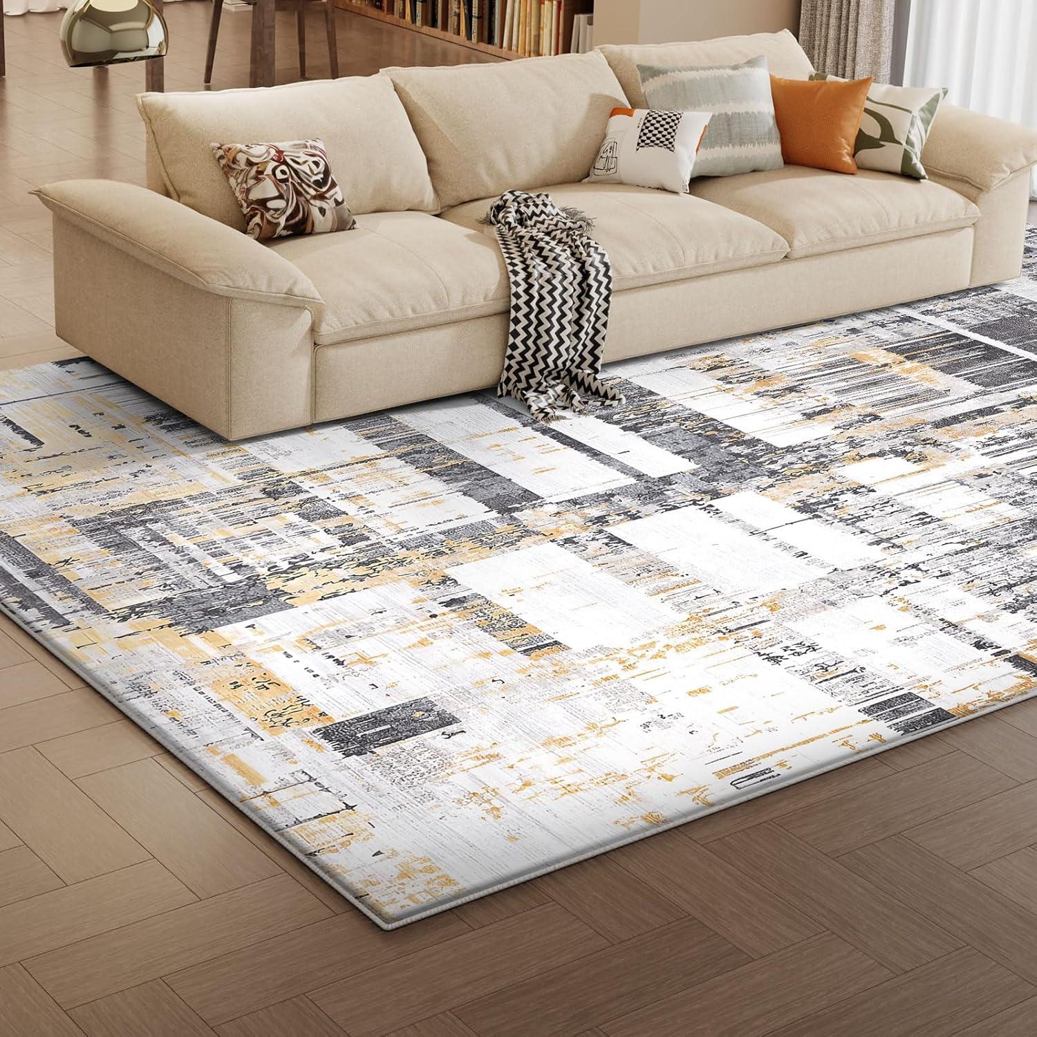 Teppich Flauschig Gelb Grau 160x230 Schlafzimmer Moderner Schwamm