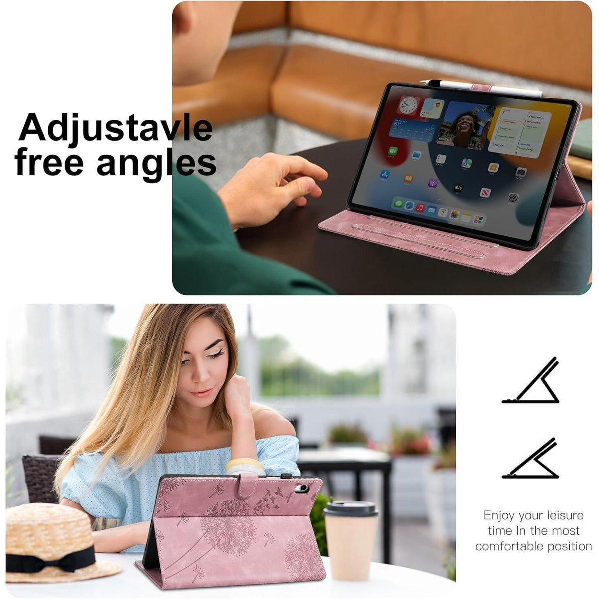 Samsung Galaxy Tab A9+ Hülle mit Kartenfächern, Roségold Löwenzahn