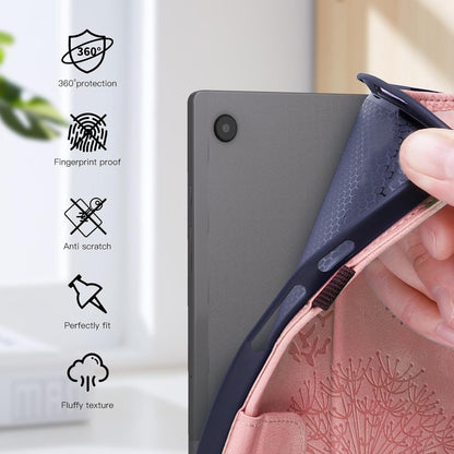 Samsung Galaxy Tab A9+ Hülle mit Kartenfächern, Roségold Löwenzahn