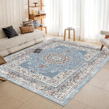 Teppich Groß Boho Blau Rutschfest Waschbar Vintage 200x290 cm