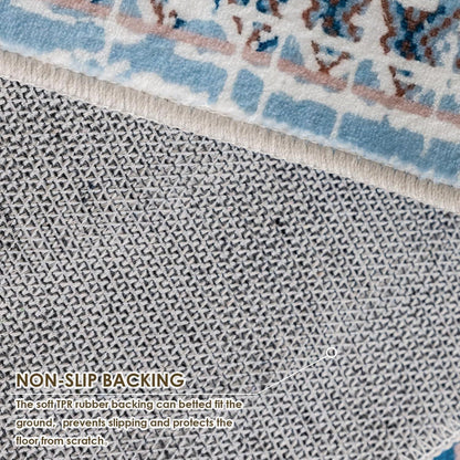 Großer Boho Teppich 200x290cm Kurzflor Blau Vintage rutschfest