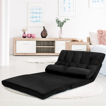 2-Sitzer Bodensofa mit Schlaffunktion – Verstellbares Liege Sofa Schwarz