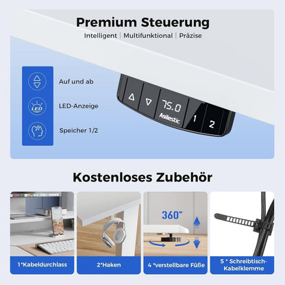 Elektrischer Höhenverstellbarer Schreibtisch 140 x 60 cm mit