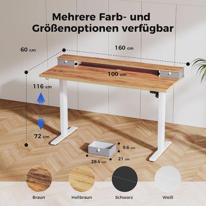 Höhenverstellbarer Schreibtisch mit 2 Schubladen 160 x 60 cm