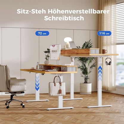 Höhenverstellbarer Schreibtisch mit 2 Schubladen 160 x 60 cm