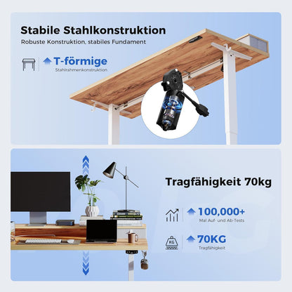 Höhenverstellbarer Schreibtisch mit 2 Schubladen 160 x 60 cm