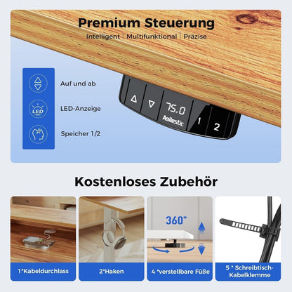 Höhenverstellbarer Schreibtisch mit 2 Schubladen 160 x 60 cm