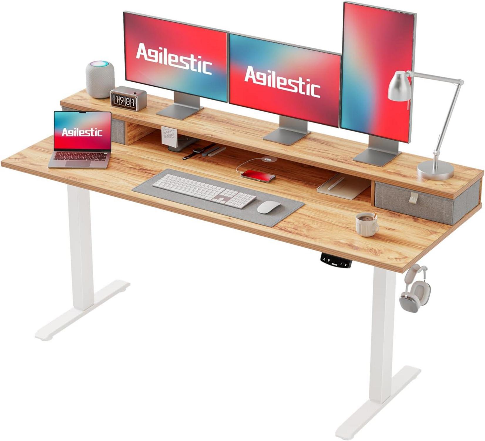 Elektrischer Höhenverstellbarer Schreibtisch mit 2 Schubladen 160x60cm