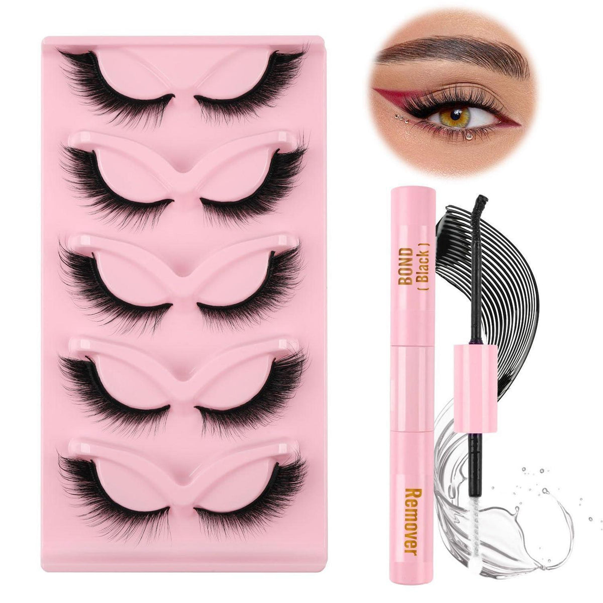 Falsche Wimpern Set Cat Eye mit Kleber & Entferner
