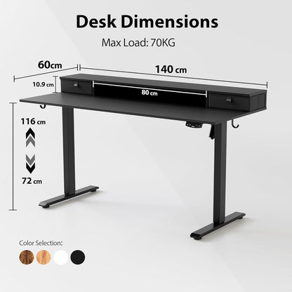 Höhenverstellbarer Schreibtisch mit Schubladen Elektrisch 140x60cm