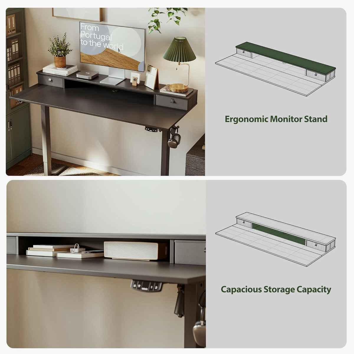 Höhenverstellbarer Schreibtisch mit 2 Schubladen 140x60 cm Elektrisch