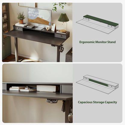 Höhenverstellbarer Schreibtisch mit 2 Schubladen 140x60 cm Elektrisch