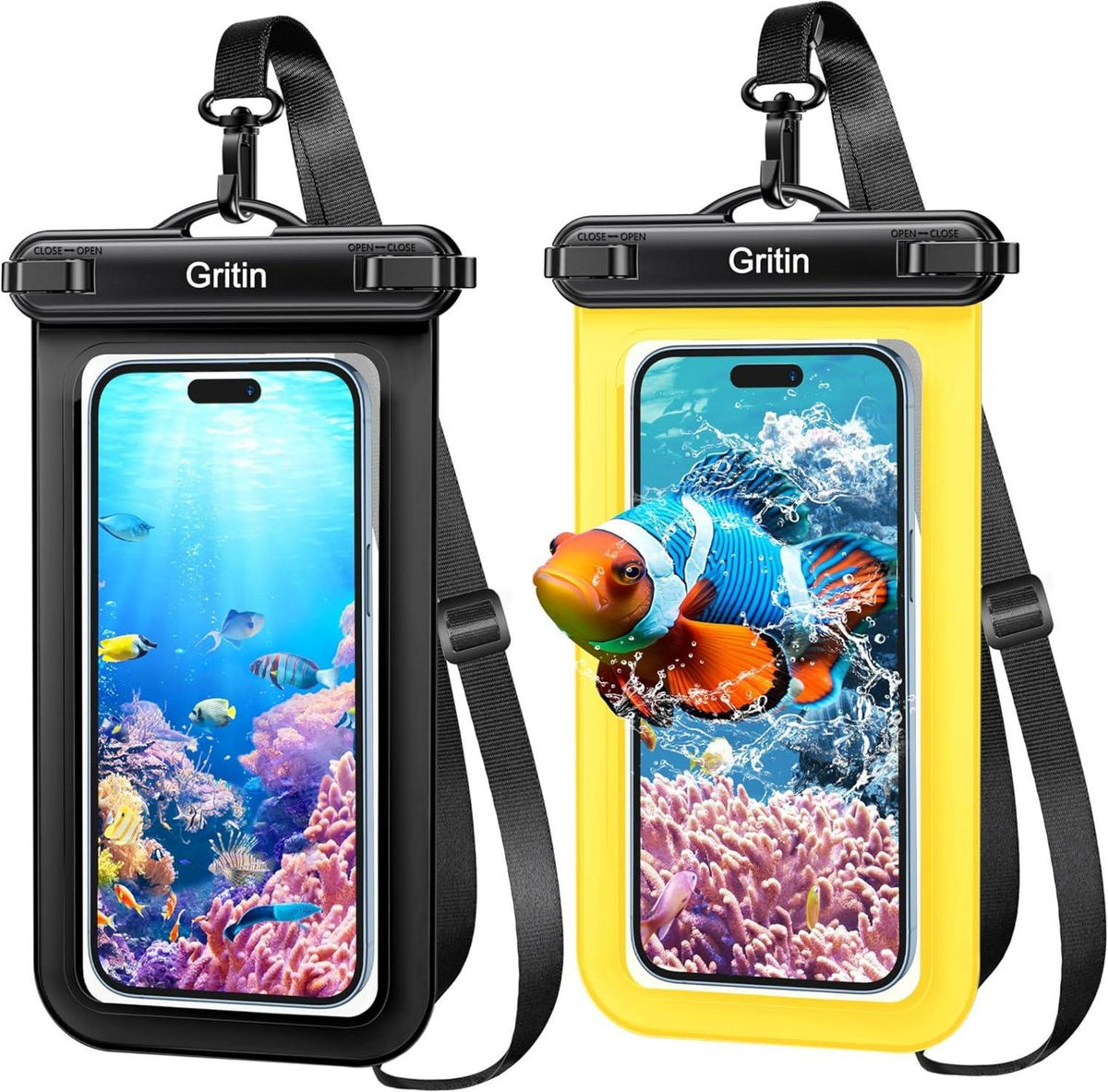 Wasserdichte Handyhülle IPX8 für Smartphone bis 7 Zoll Schwarz Gelb