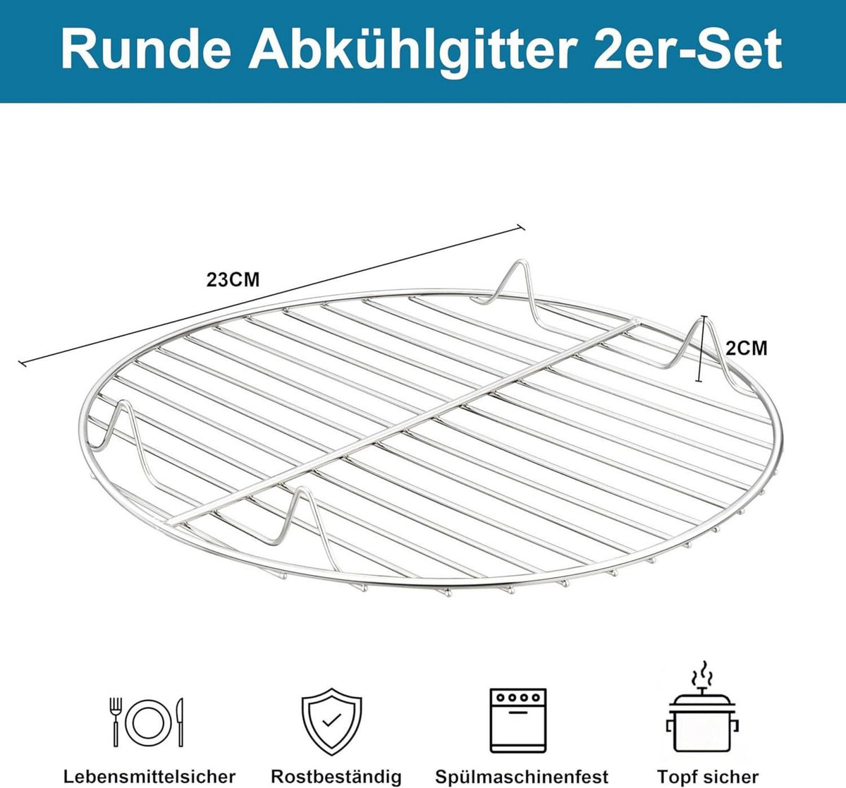 Onader Rund Abkühlgitter 2er Set Edelstahl Kuchengitter 23cm