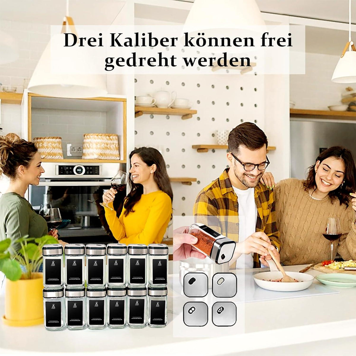 SIAZIH Gewürzgläser Set | 12 Drehbare Gewürzdosen | 80 Gewürzetiketten | 120ml Glas