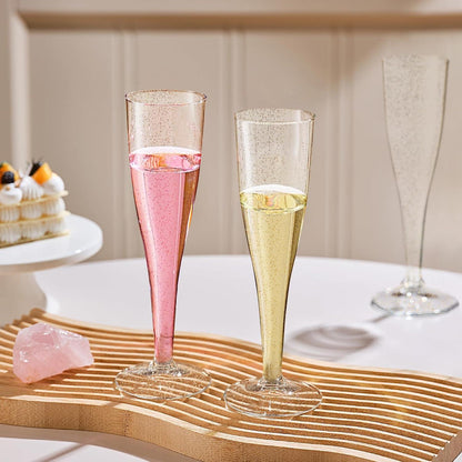 Champagnergläser Plastik Goldglitter 60 Stk. Cocktailgläser Kunststoff