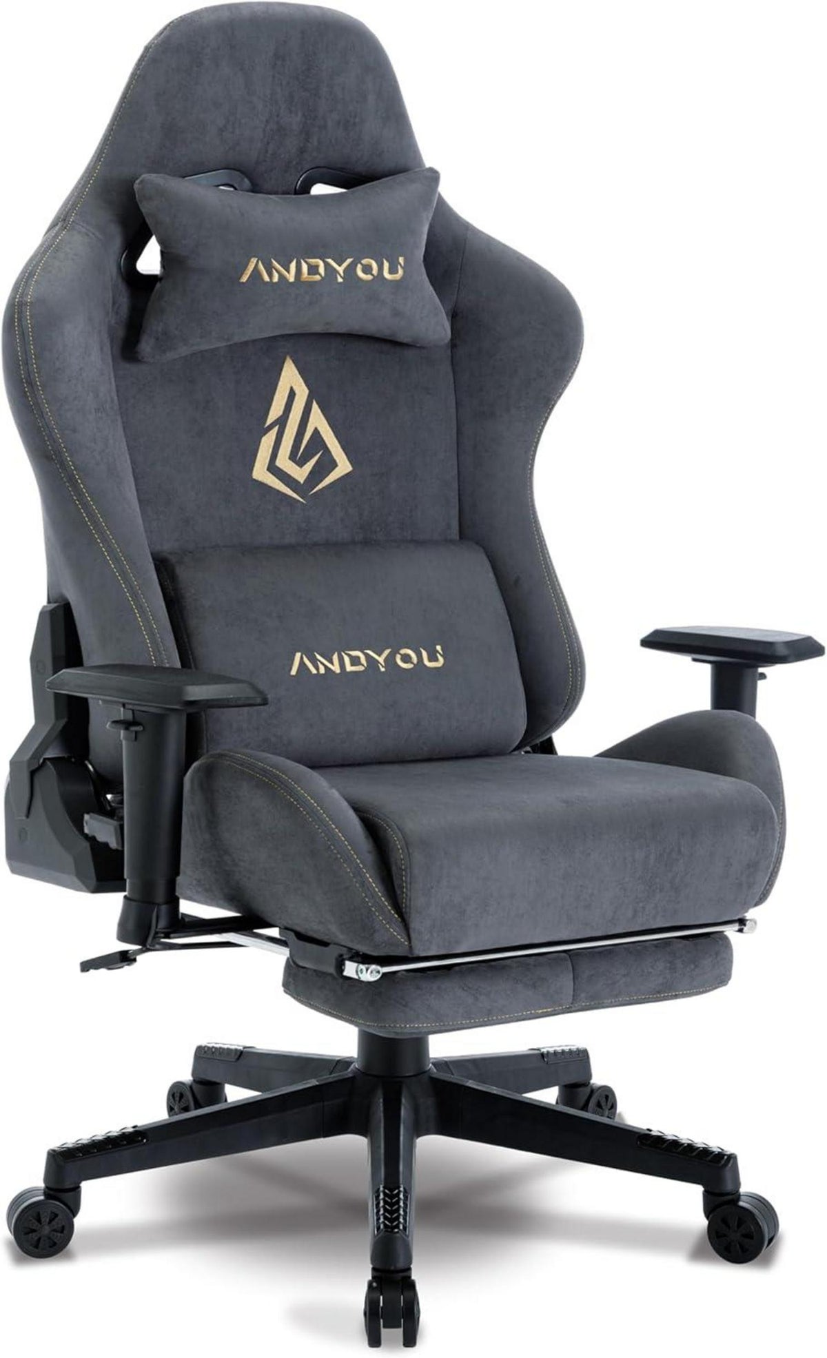 Ergonomischer Gaming Stuhl mit Fußstütze und Lendenkissen, Grau