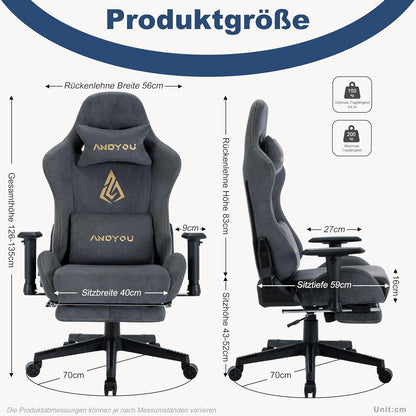Andyou Gaming Stuhl mit Fußstütze, Ergonomischer PC