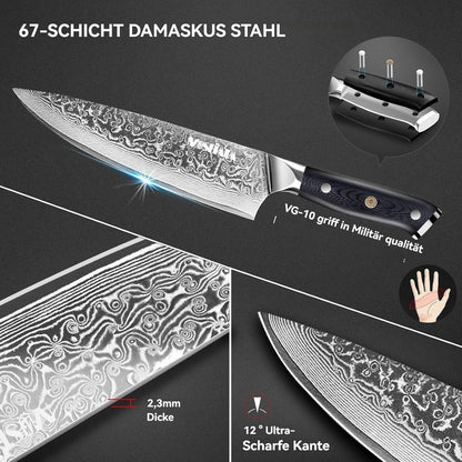 5-teiliges Damastmesser-Set mit Wetzstahl