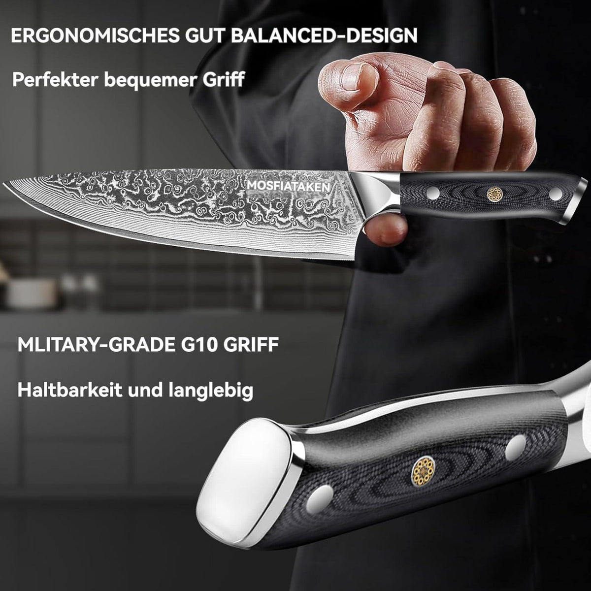 5-teiliges Damastmesser-Set mit Wetzstahl