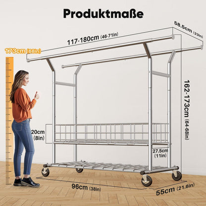 Kleiderständer Schwerlast mit Rollen und Ablage