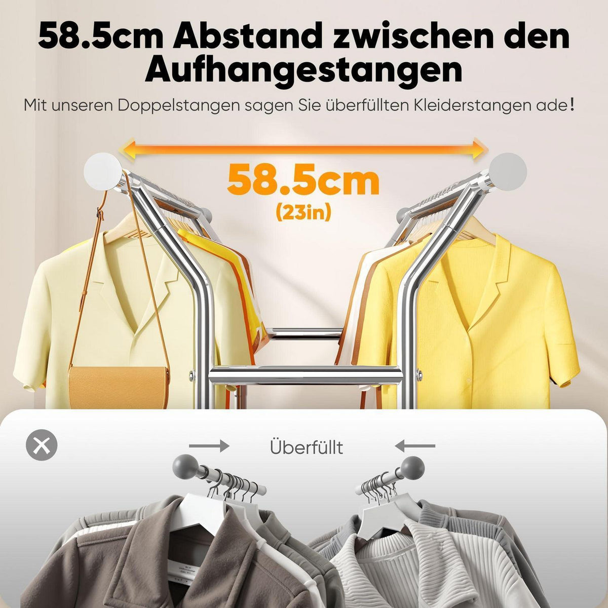 Kleiderständer Schwerlast mit Rollen und Ablage
