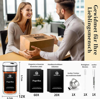 360° Rotation Gewürzgläser Set 12 Gewürzdosen 80 Etiketten 120ml Glass