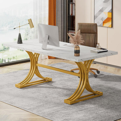 Moderner Schreibtisch Weiß & Gold | 160x80 cm | Home Office