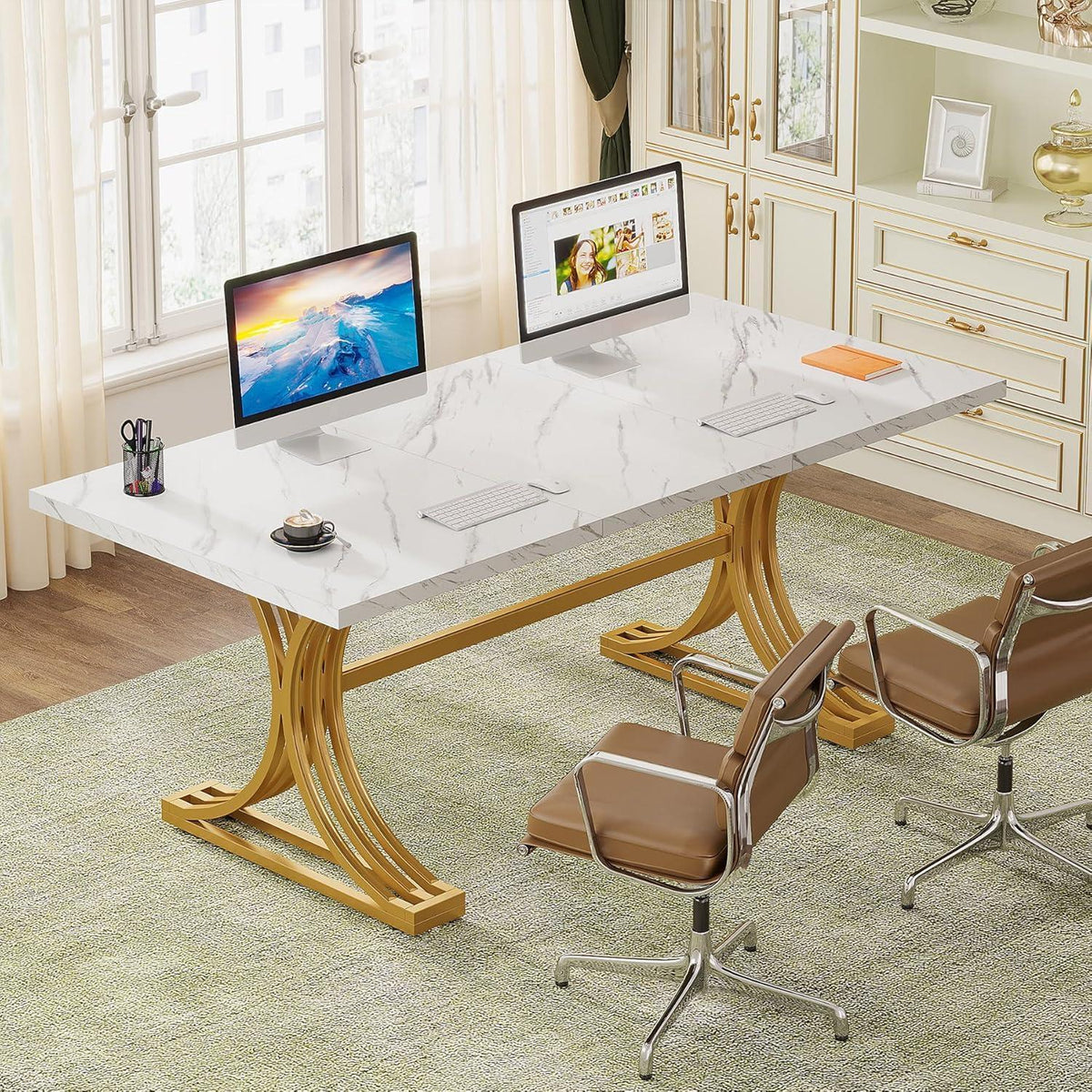 Moderner Schreibtisch Weiß & Gold | 160x80 cm | Home Office