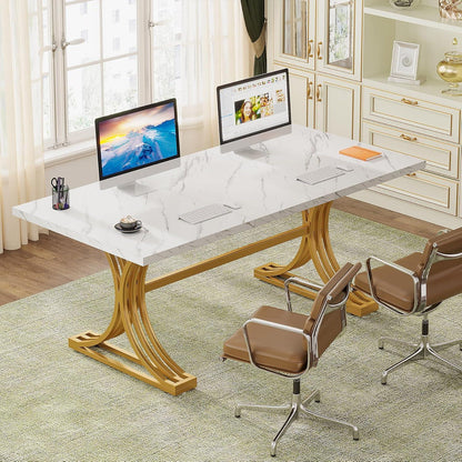 Moderner Schreibtisch Weiß & Gold | 160x80 cm | Home Office