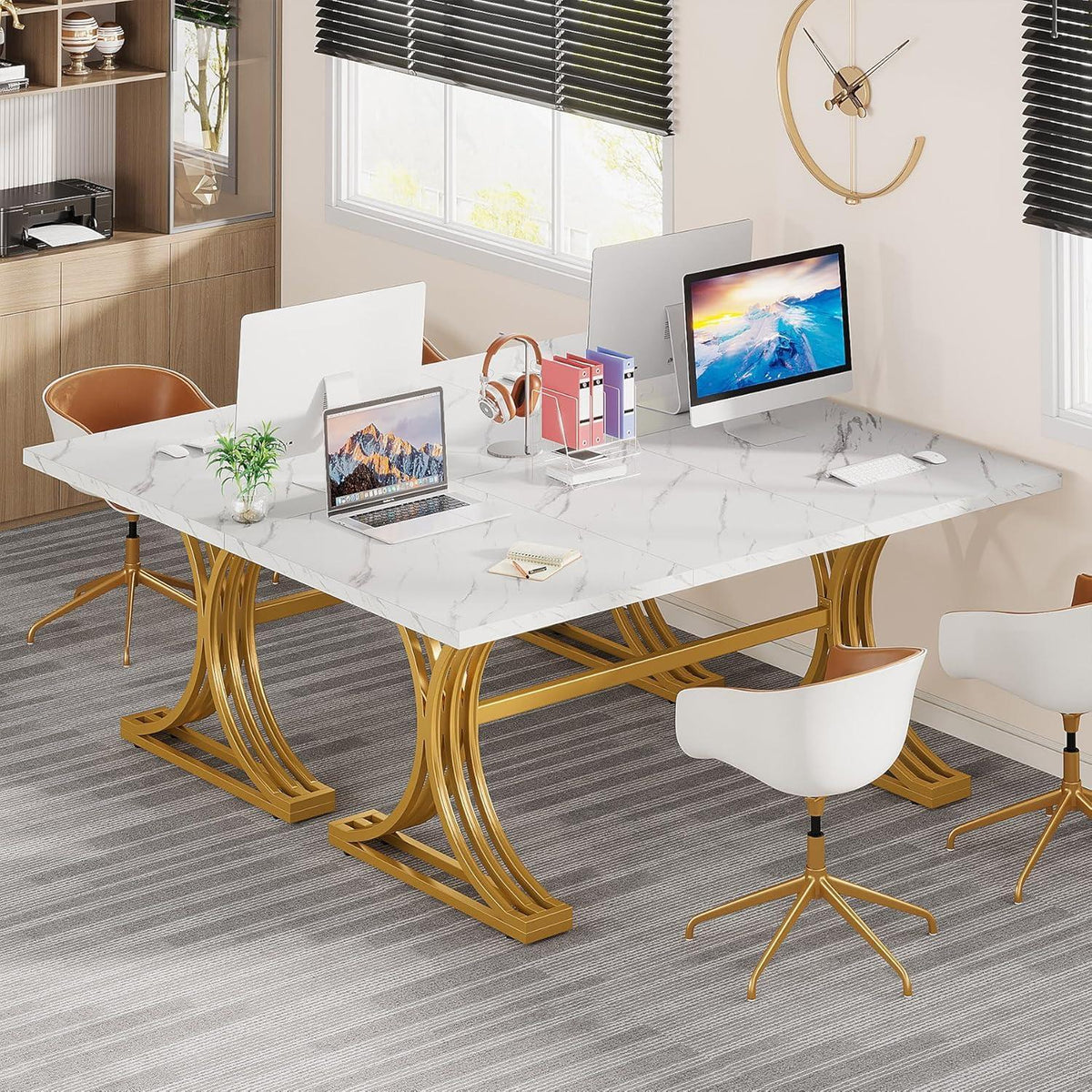 Moderner Schreibtisch Weiß & Gold | 160x80 cm | Home Office